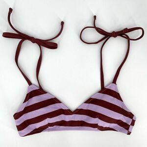 Aerie Stripe Scoop Bikini Top Shoulder Ties Women‎ Small Purple Brown NWT